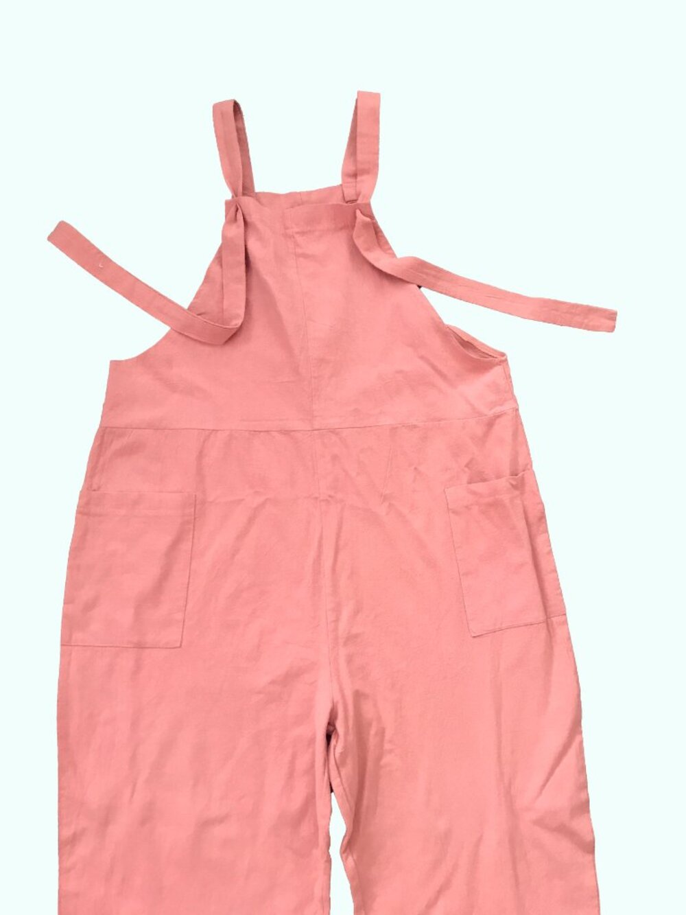 🌸 SHEIN Salmon Pink Baggy Overalls 100% Cotton Tie Straps Summer Sz L 8/10